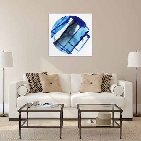 Empire Art Direct 38" x 38" Blue Stripes 1 Frameless Free Floating Printed Tempered Glass Wall Art